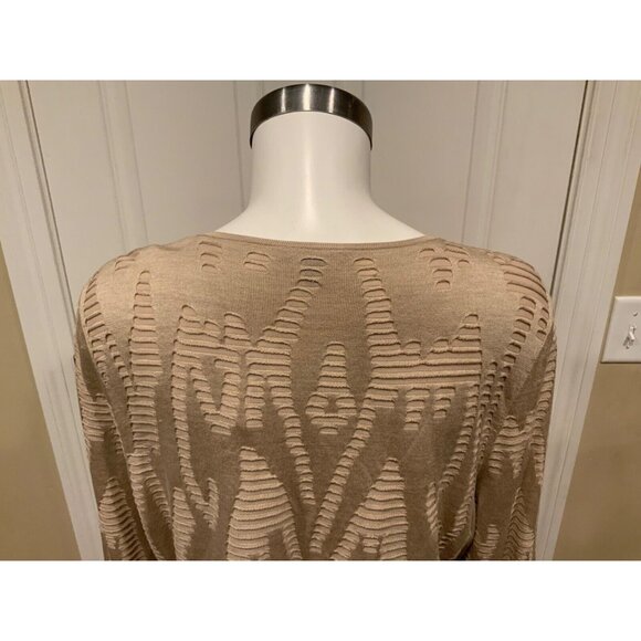 Lafayette 148 New York Tan Knit Eyelet Textured Silk Blend Cardigan, Size L - Picture 7 of 9